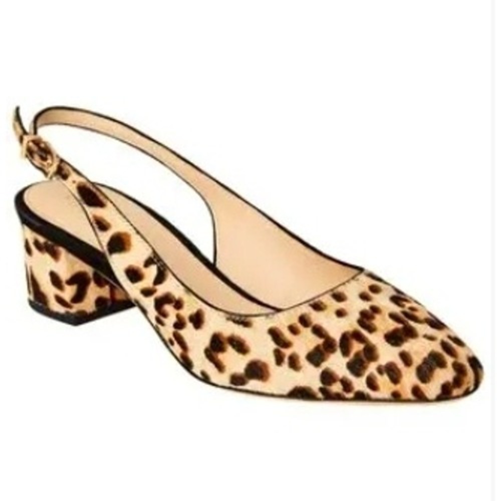 J.McLaughlin Jocelyn Leopard Calf Hair Slingback Block Heel Pumps Brown Tan 7.5